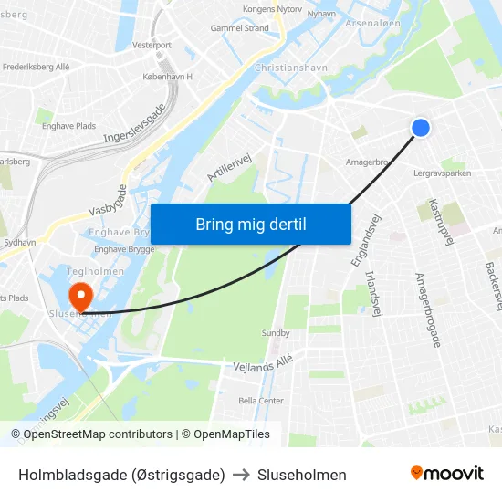 Holmbladsgade (Østrigsgade) to Sluseholmen map
