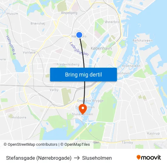 Stefansgade (Nørrebrogade) to Sluseholmen map