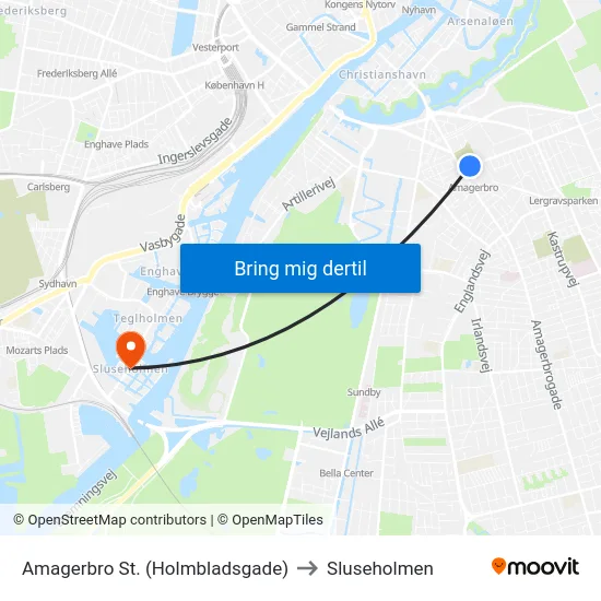 Amagerbro St. (Holmbladsgade) to Sluseholmen map