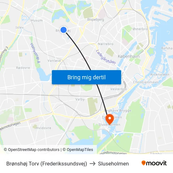 Brønshøj Torv (Frederikssundsvej) to Sluseholmen map