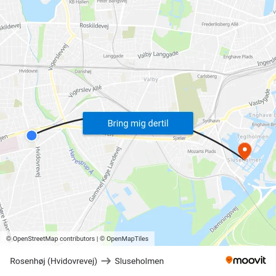 Rosenhøj (Hvidovrevej) to Sluseholmen map