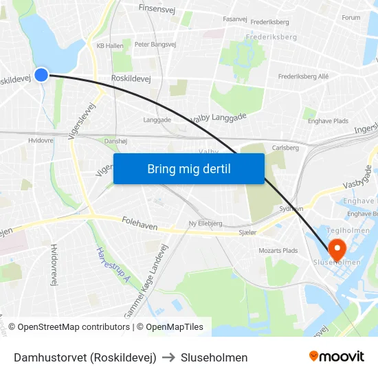 Damhustorvet (Roskildevej) to Sluseholmen map