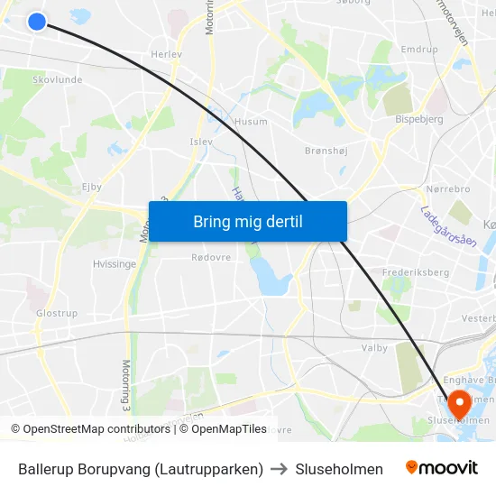 Ballerup Borupvang (Lautrupparken) to Sluseholmen map