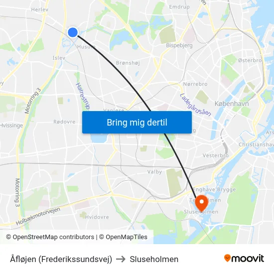 Åfløjen (Frederikssundsvej) to Sluseholmen map