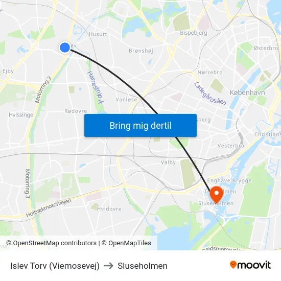 Islev Torv (Viemosevej) to Sluseholmen map