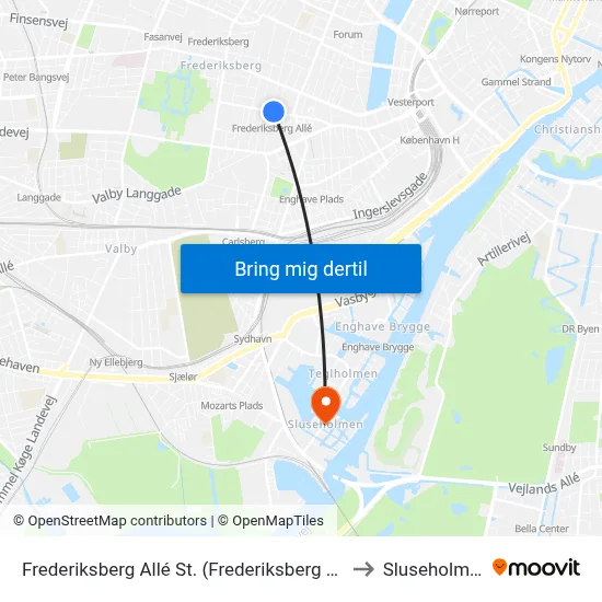 Frederiksberg Allé St. (Frederiksberg Allé) to Sluseholmen map