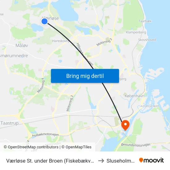Værløse St. under Broen (Fiskebækvej) to Sluseholmen map