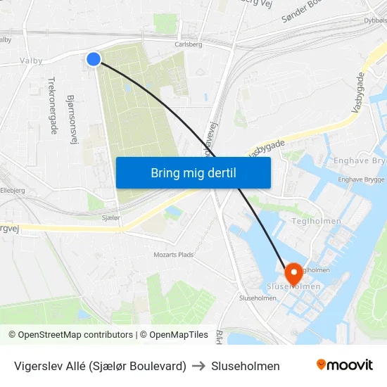 Vigerslev Allé (Sjælør Boulevard) to Sluseholmen map