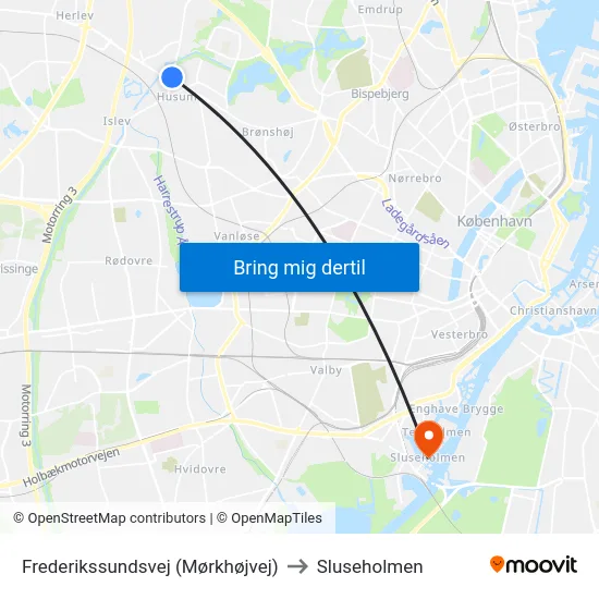 Frederikssundsvej (Mørkhøjvej) to Sluseholmen map