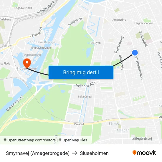 Smyrnavej (Amagerbrogade) to Sluseholmen map
