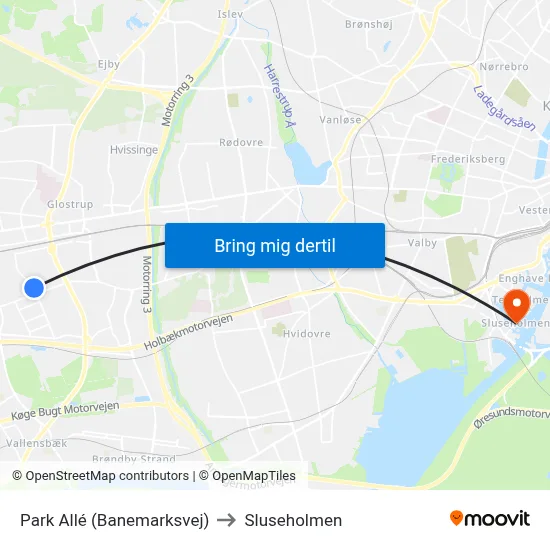 Park Allé (Banemarksvej) to Sluseholmen map