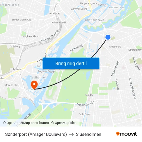 Sønderport (Amager Boulevard) to Sluseholmen map