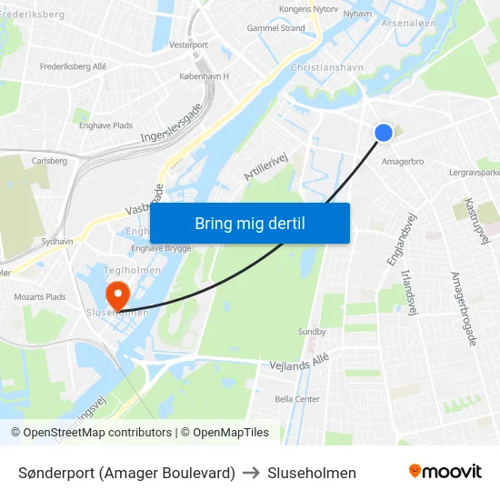 Sønderport (Amager Boulevard) to Sluseholmen map