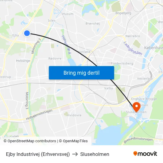 Ejby Industrivej (Erhvervsvej) to Sluseholmen map