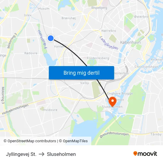 Jyllingevej St. to Sluseholmen map