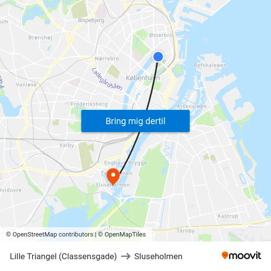 Lille Triangel (Classensgade) to Sluseholmen map