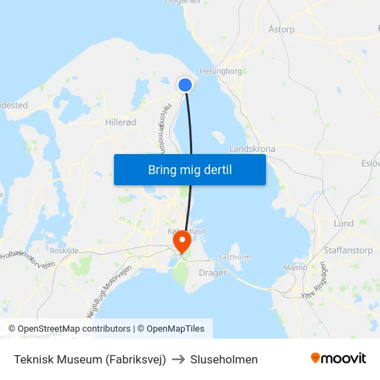 Teknisk Museum (Fabriksvej) to Sluseholmen map