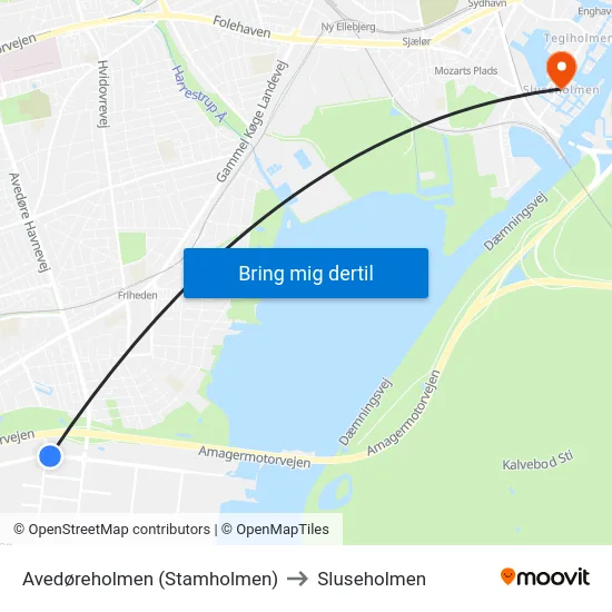 Avedøreholmen (Stamholmen) to Sluseholmen map