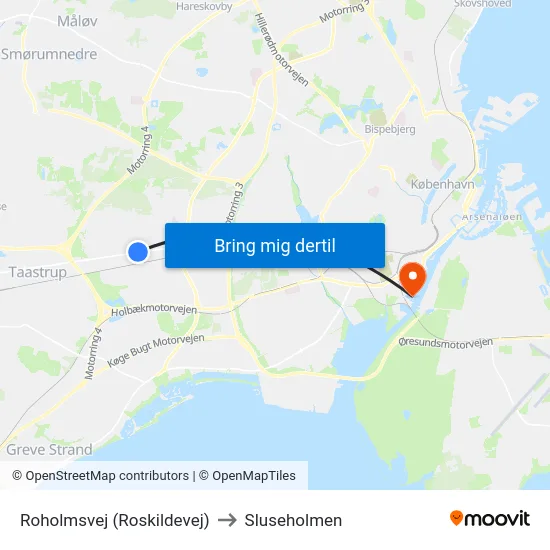 Roholmsvej (Roskildevej) to Sluseholmen map