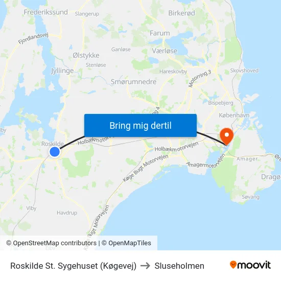Roskilde St. Sygehuset (Køgevej) to Sluseholmen map