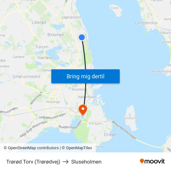 Trørød Torv (Trørødvej) to Sluseholmen map