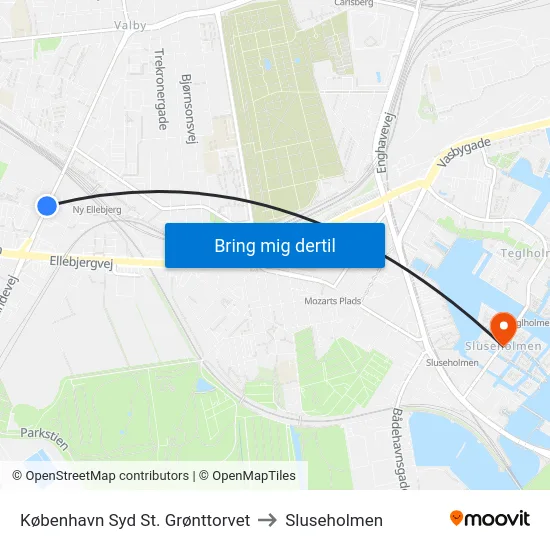 København Syd St. Grønttorvet to Sluseholmen map