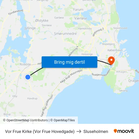 Vor Frue Kirke (Vor Frue Hovedgade) to Sluseholmen map