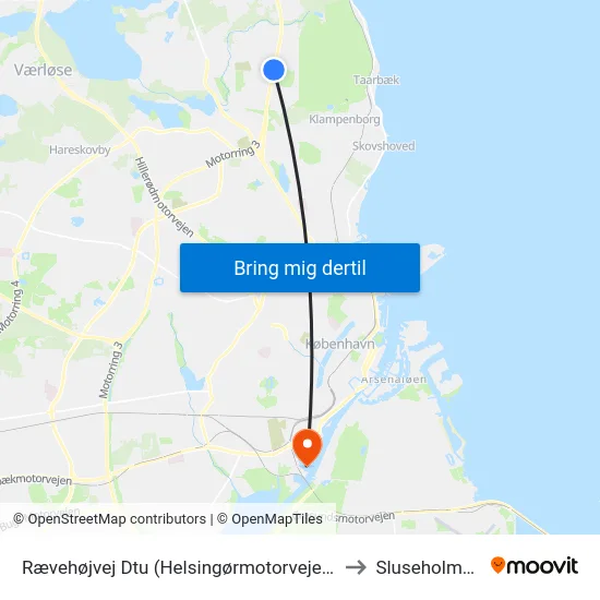 Rævehøjvej Dtu (Helsingørmotorvejen) to Sluseholmen map