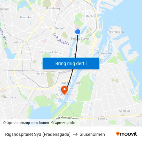 Rigshospitalet Syd (Fredensgade) to Sluseholmen map
