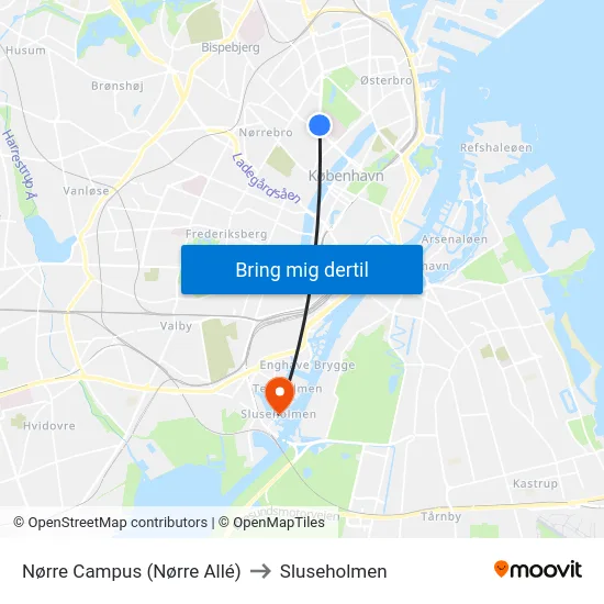 Nørre Campus (Nørre Allé) to Sluseholmen map