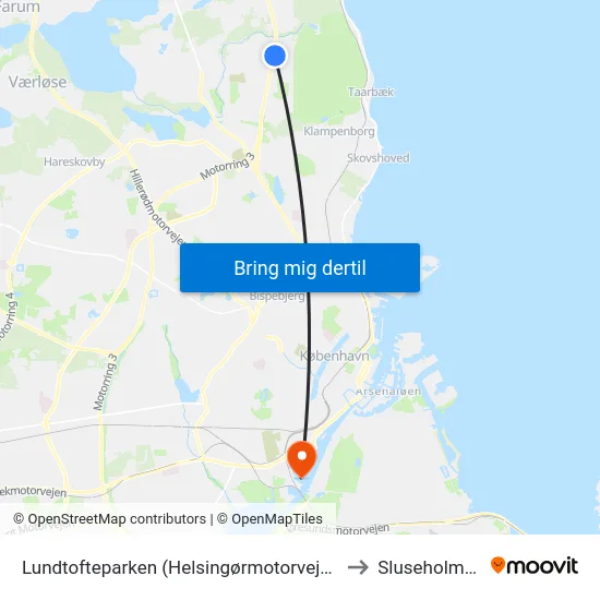 Lundtofteparken (Helsingørmotorvejen) to Sluseholmen map