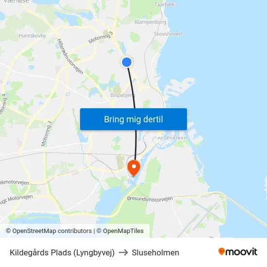 Kildegårds Plads (Lyngbyvej) to Sluseholmen map