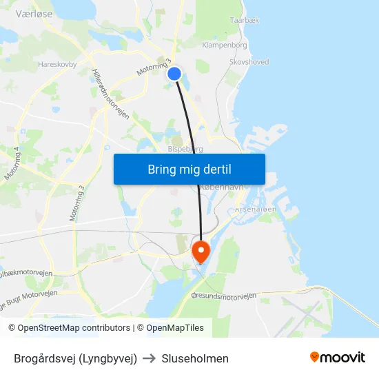 Brogårdsvej (Lyngbyvej) to Sluseholmen map
