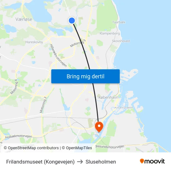 Frilandsmuseet (Kongevejen) to Sluseholmen map