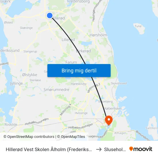 Hillerød Vest Skolen Ålholm (Frederiksværksgade) to Sluseholmen map