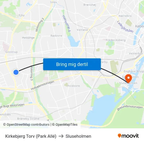 Kirkebjerg Torv (Park Allé) to Sluseholmen map