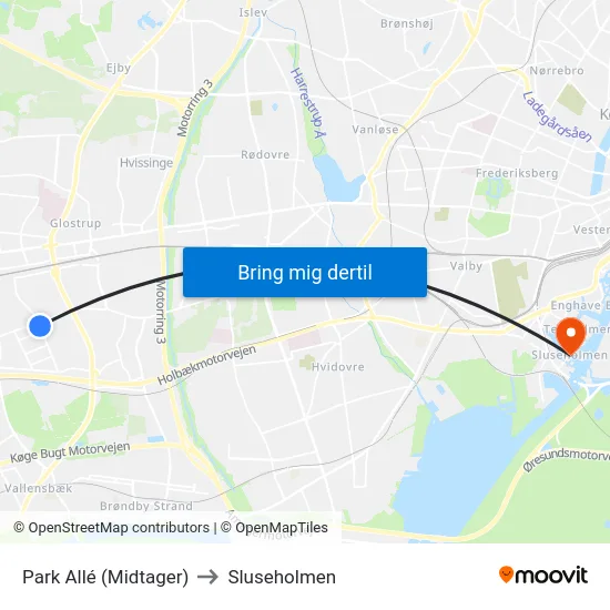 Park Allé (Midtager) to Sluseholmen map