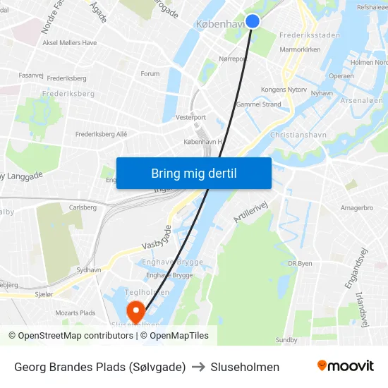 Georg Brandes Plads (Sølvgade) to Sluseholmen map