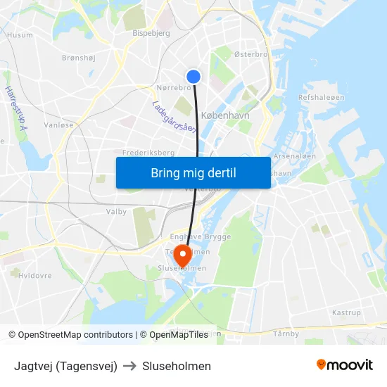 Jagtvej (Tagensvej) to Sluseholmen map