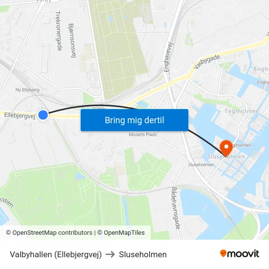 Valbyhallen (Ellebjergvej) to Sluseholmen map