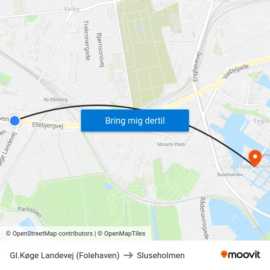 Gl.Køge Landevej (Folehaven) to Sluseholmen map