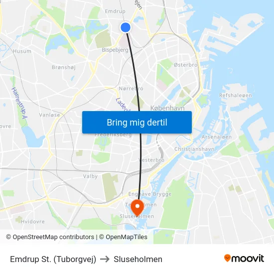 Emdrup St. (Tuborgvej) to Sluseholmen map