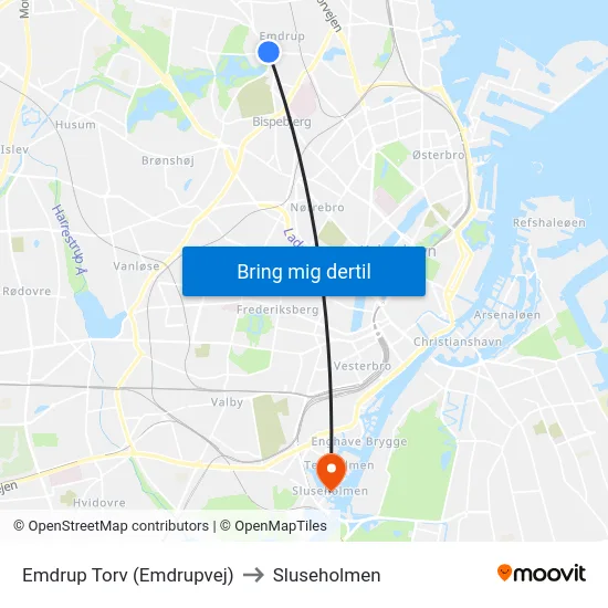 Emdrup Torv (Emdrupvej) to Sluseholmen map