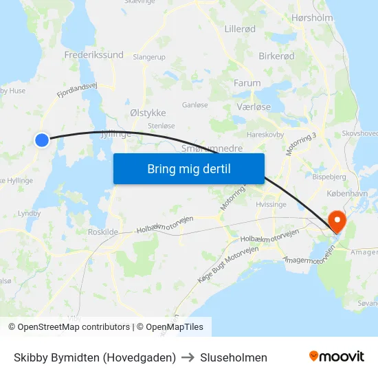 Skibby Bymidten (Hovedgaden) to Sluseholmen map