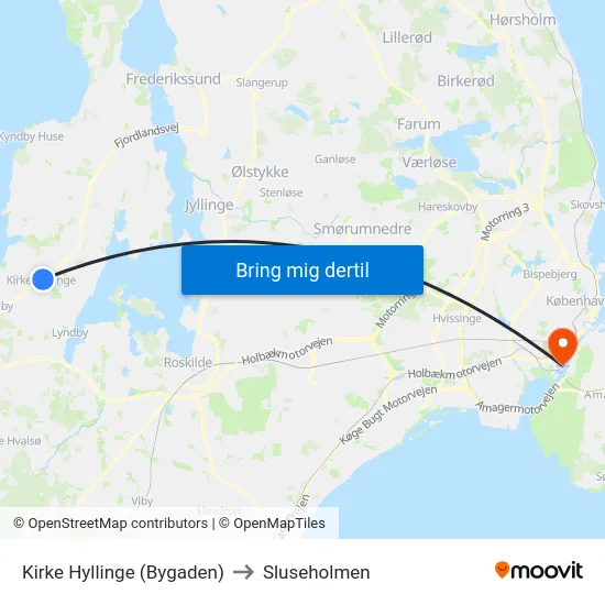 Kirke Hyllinge (Bygaden) to Sluseholmen map