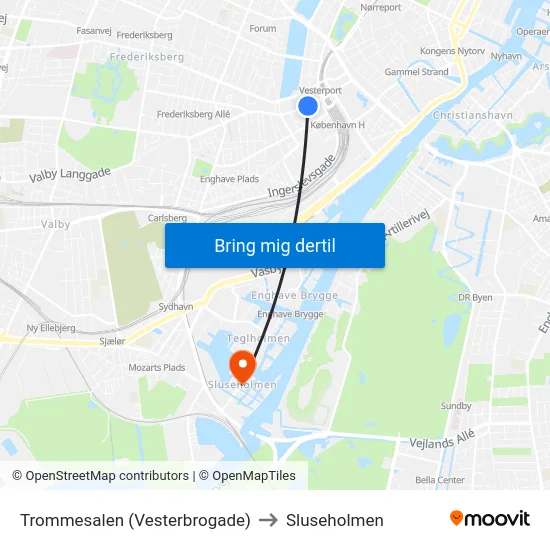 Trommesalen (Vesterbrogade) to Sluseholmen map