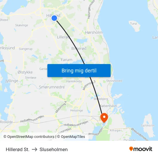 Hillerød St. to Sluseholmen map