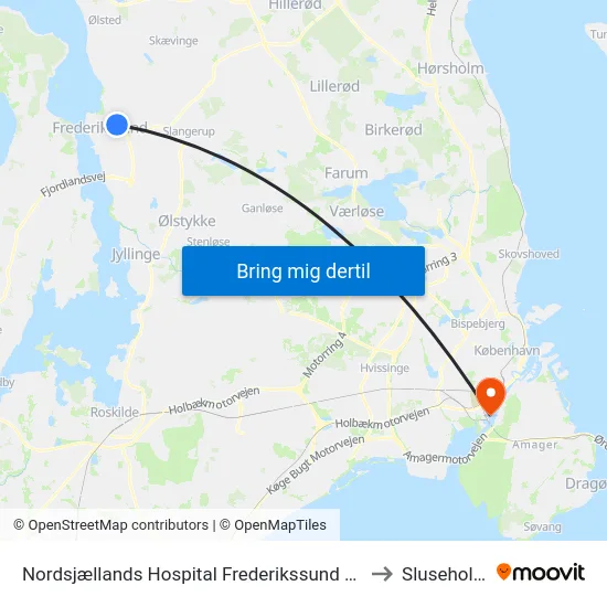 Nordsjællands Hospital Frederikssund (Hospitalvej) to Sluseholmen map