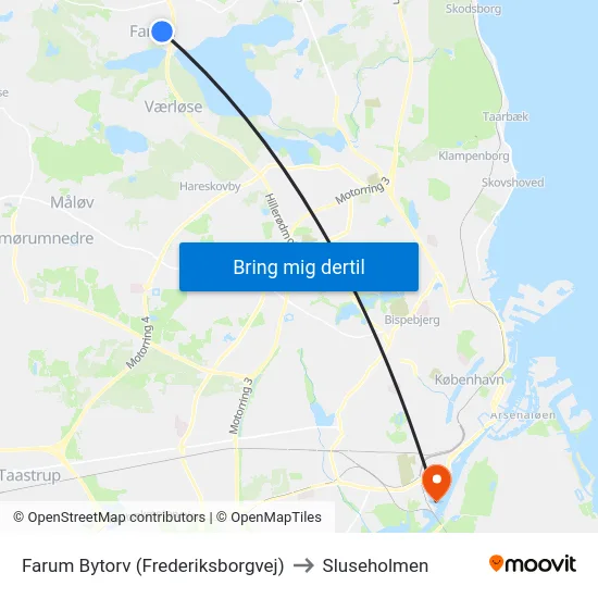 Farum Bytorv (Frederiksborgvej) to Sluseholmen map