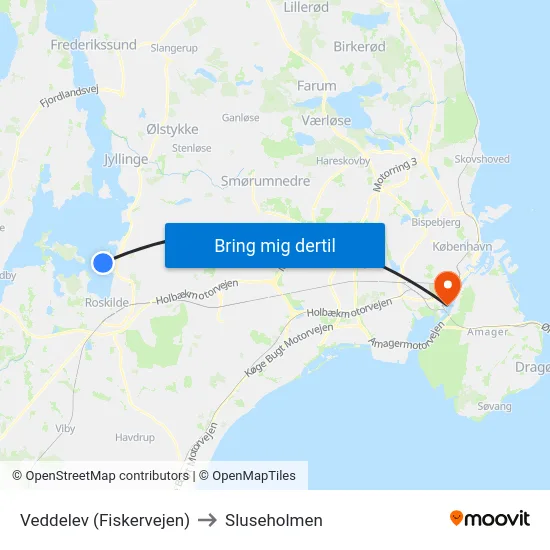 Veddelev (Fiskervejen) to Sluseholmen map